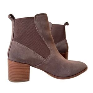 Kiomi Taupe Mocha Tan Pull On Block Heel Suede Ankle Boots Bootie EUR 37/US 6.5